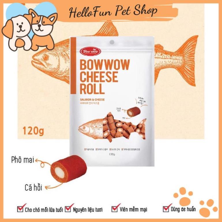 Phomai cuộn cá hồi, Phomai cuộn thịt gà Bowwow - Đồ thưởng cho chó mèo (Gói 120g