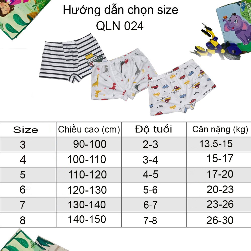 Set 5 quần lót bé trai ATUNER QLN024, quần chip bé trai từ 2-8 tuổi, vải cotton co giãn, chất liệu kháng khuẩn, an toàn với làn da, họa tiết dễ thương, tươi sáng – Hàng Chính Hãng