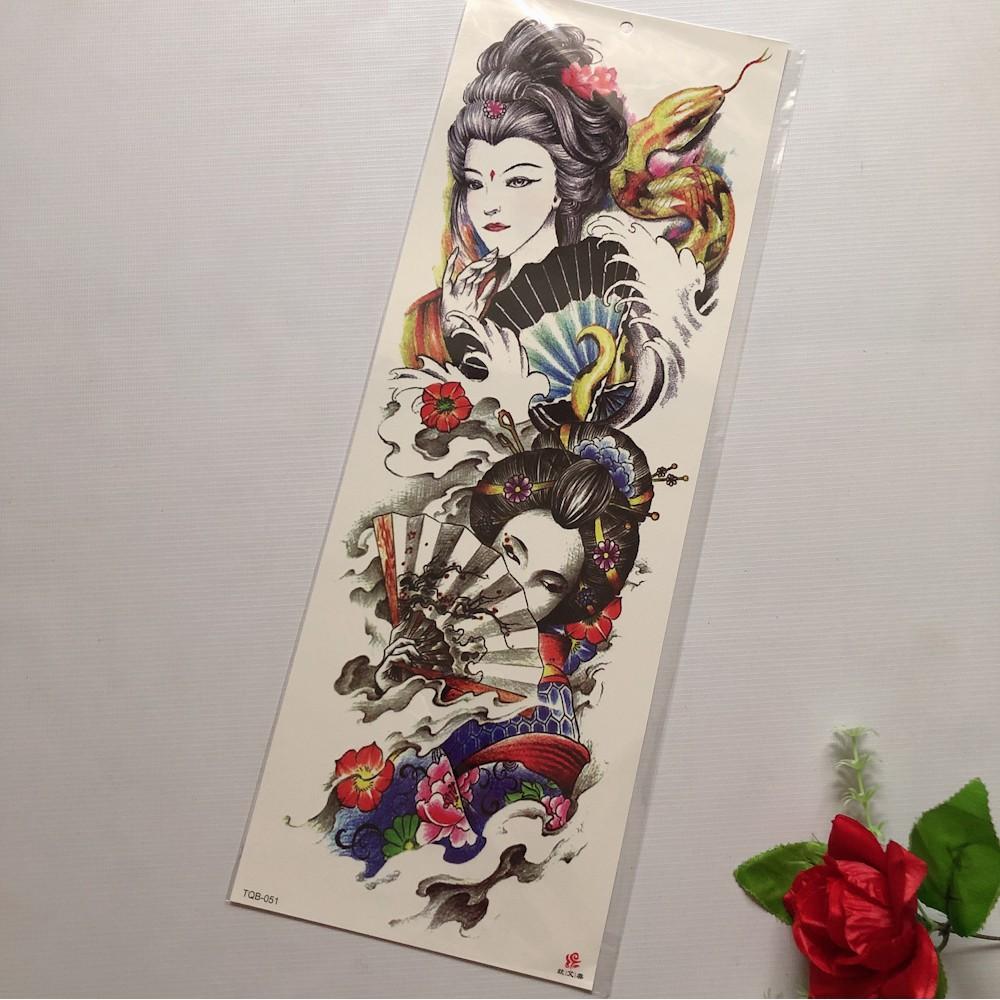Combo 2 tấm hình xăm dán kín tay cao cấp 17x48cm cô gái vàng- tặng bắp tay mini 10x20cm