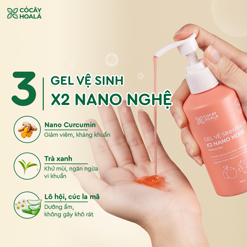 Cocayhoala Gel vệ sinh x2 nano nghệ hương đào 150ml