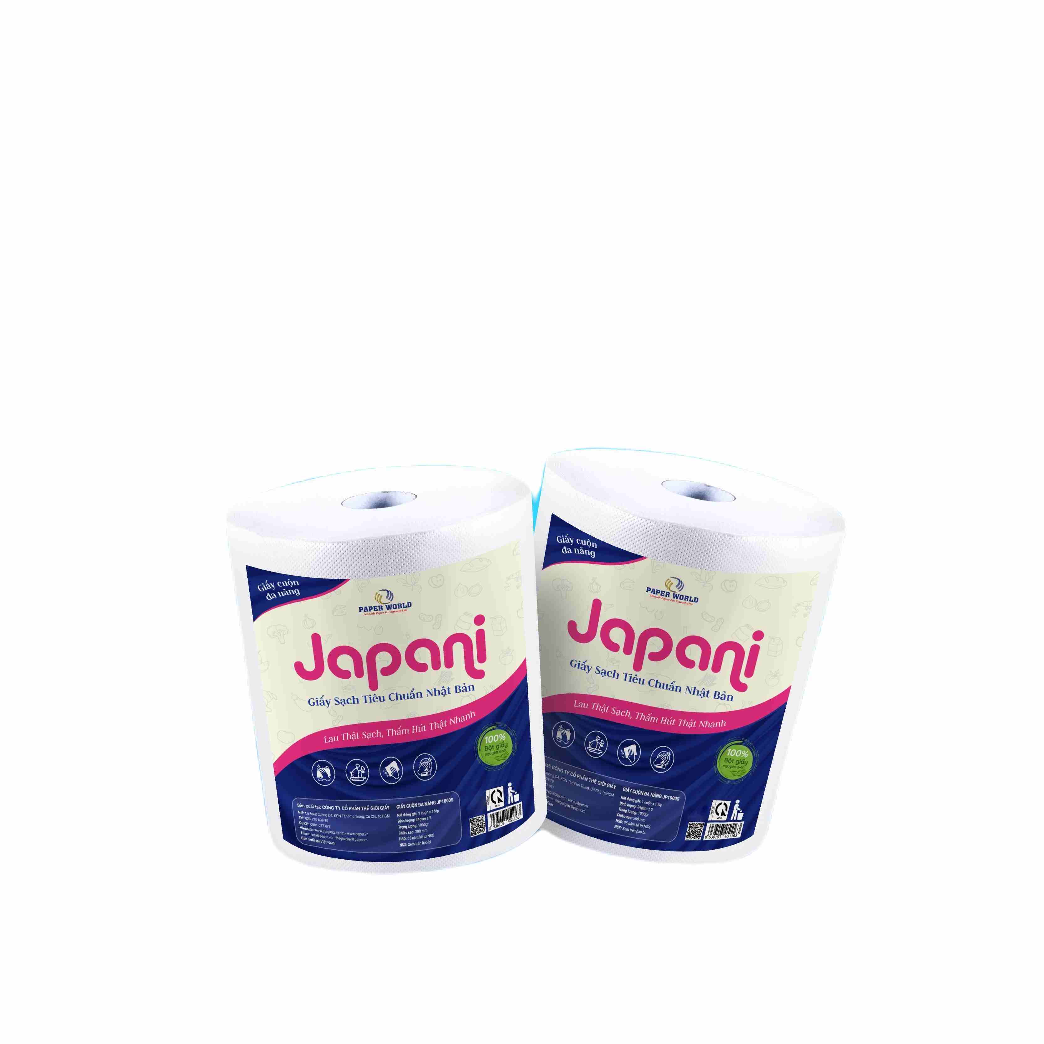 Combo 2 cuộn giấy lau bếp đa năng Japani1000S dùng vệ sinh đa năng hai lớp cắt sheet 35cm - 1000gr