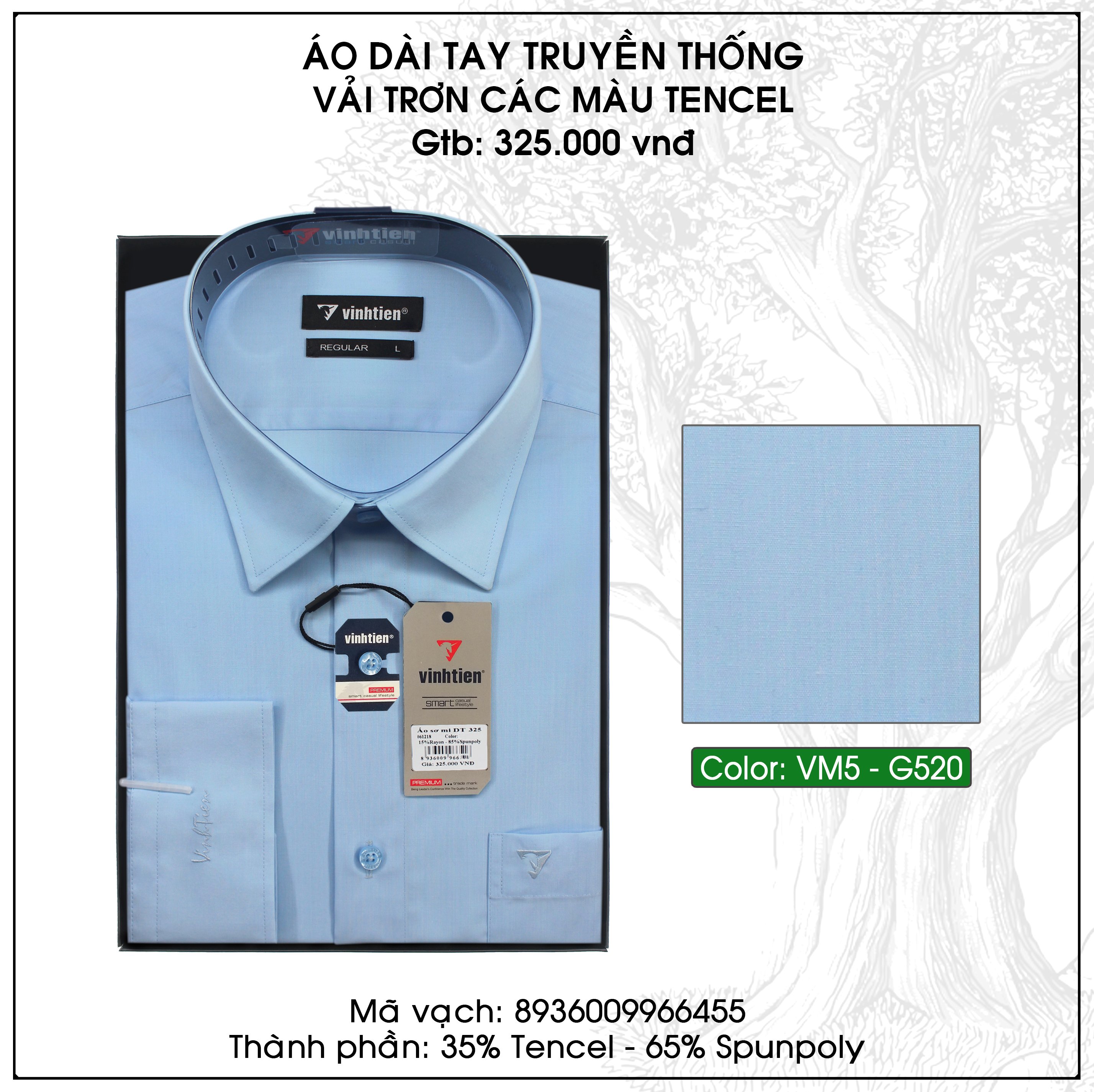 Áo Sơ Mi Dài Tay Màu TC Regular Fit 325 Vĩnh Tiến - VM5-G520