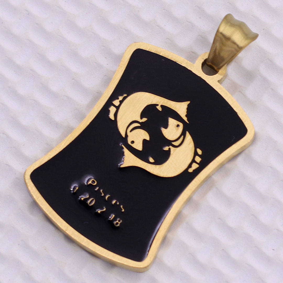 Mặt dây chuyền cung Song Ngư - Pisces inox vàng kèm vòng cổ dây da đen + móc inox vàng, Cung hoàng đạo