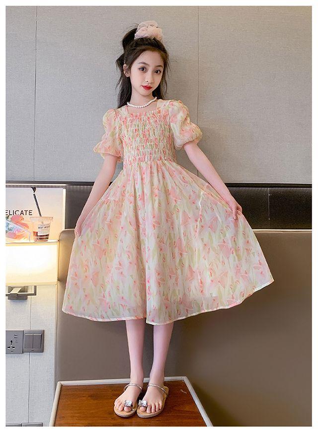 DONGSHOP HOT Cô gái váy mùa hè phong cách phương Tây 2023 Big Boy váy mùa hè chiffon đầm mùa hè cô gái mảnh hoa công chúa váy