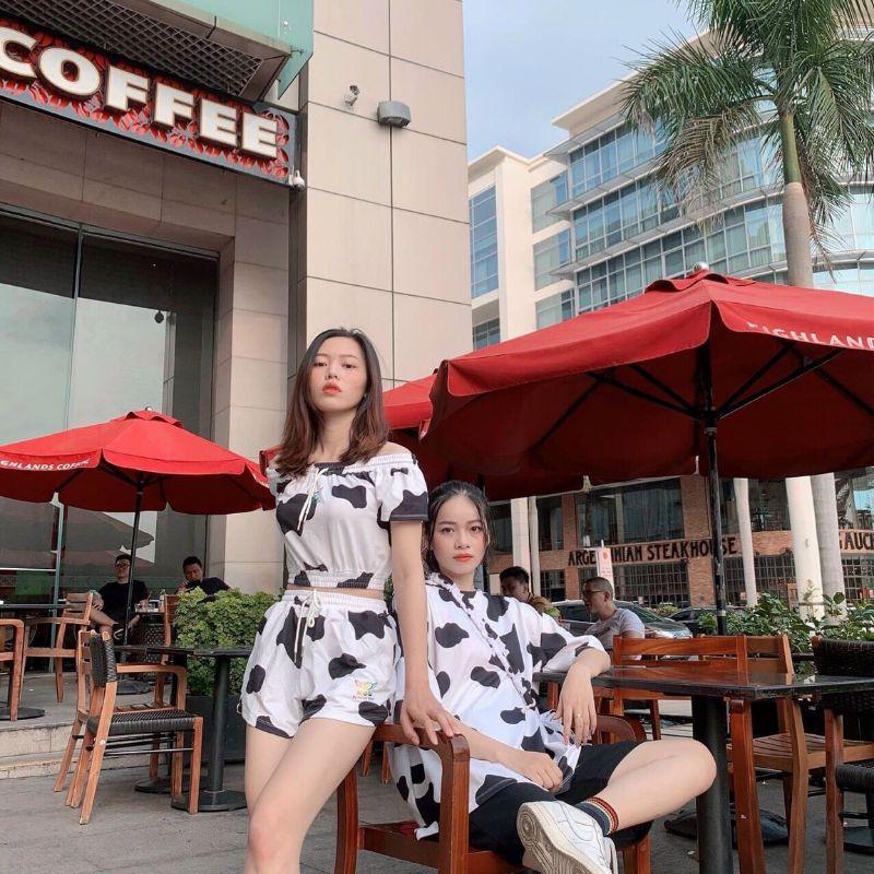 Đồ bộ bò sữa 3 màu trễ vai siêu cute