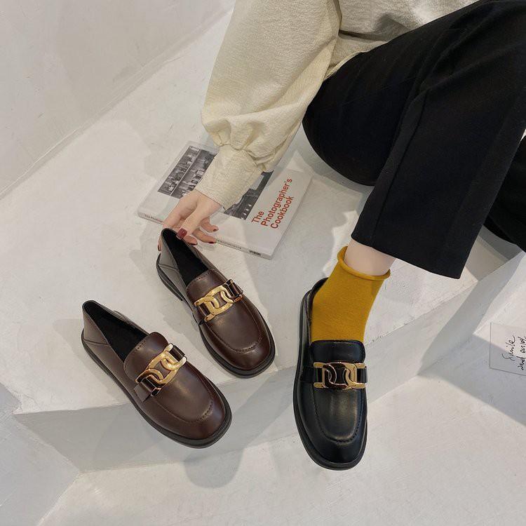 Giày bệt cao su PU mũi tròn giày đơn nữ phong cách Hàn Quốc Giày búp bê nữ đế bệt