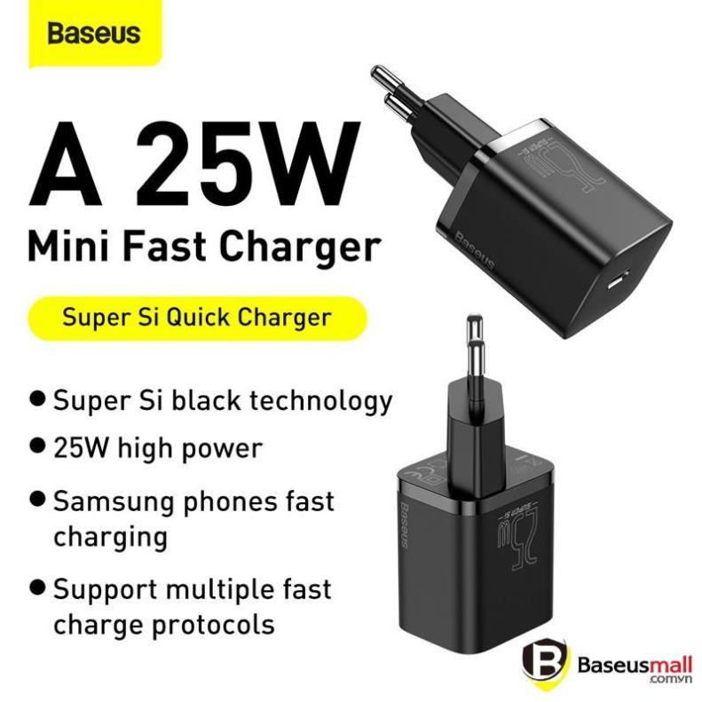 Bộ cốc sạc nhanh kèm cáp C to C Baseus Super Si Quick Charger 1C 25W Sets (Hàng chính hãng)