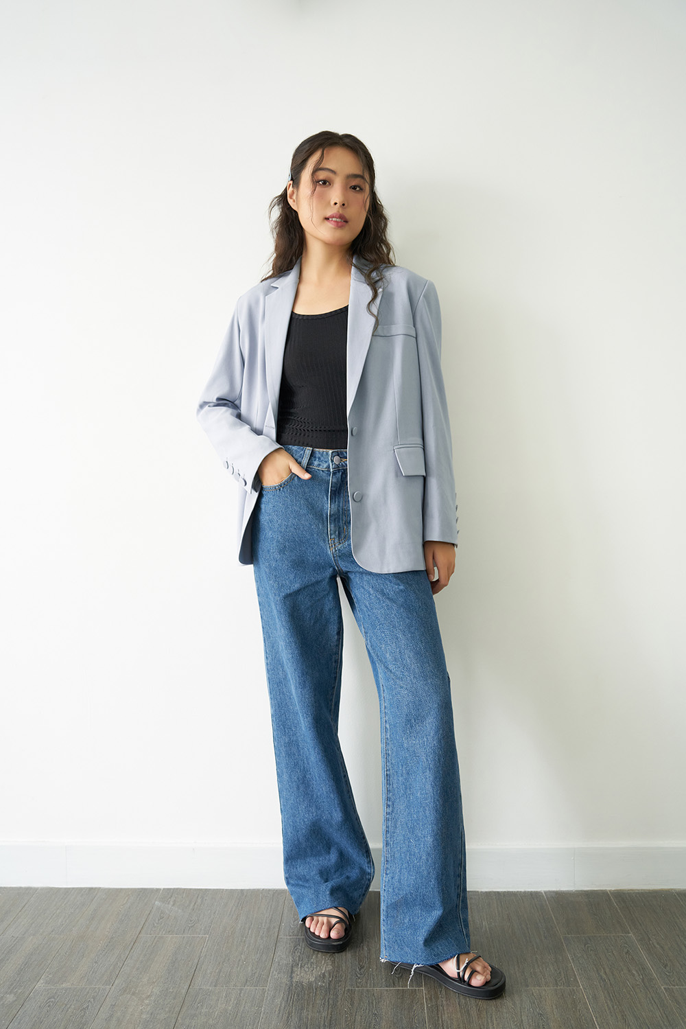 DOTTIE - Áo vest dáng rộng cài khuy - Xám - T0705