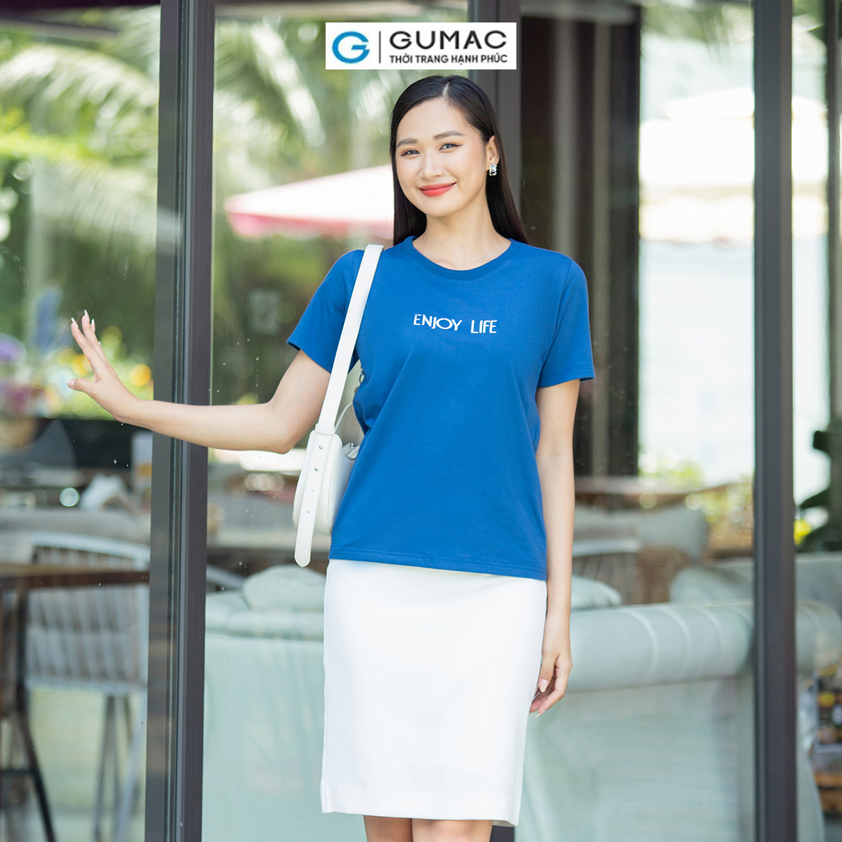 Áo thun nữ cotton tay ngắn cổ tròn thêu chữ trẻ trung năng động thời trang GUMAC ATD07061