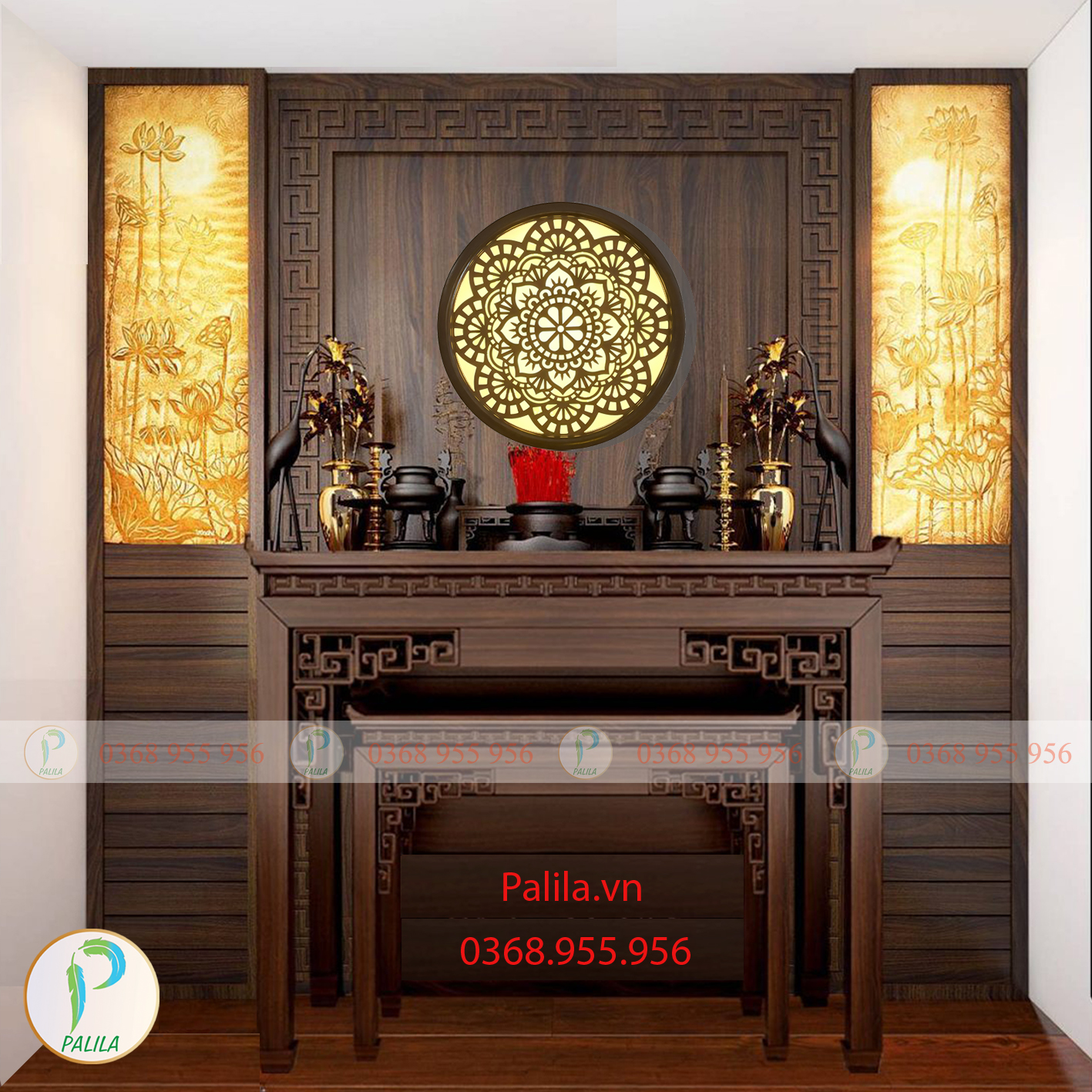 Tranh Gỗ Phát Sáng - Mẫu Mandala Hoa Phật (PL02) D42-D50-D61