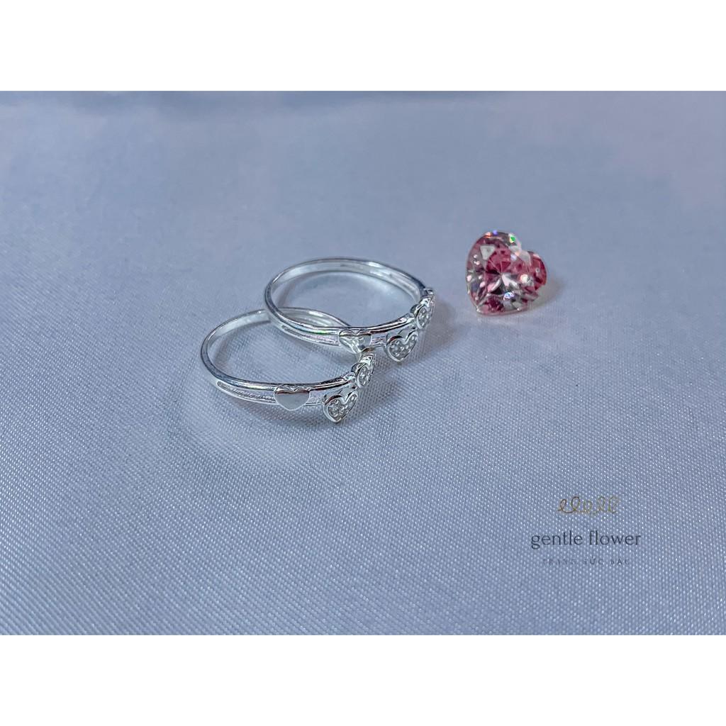 Nhẫn bạc ta nữ mặt trái tim đính đá, thiết kế đơn giản Gentle Flower