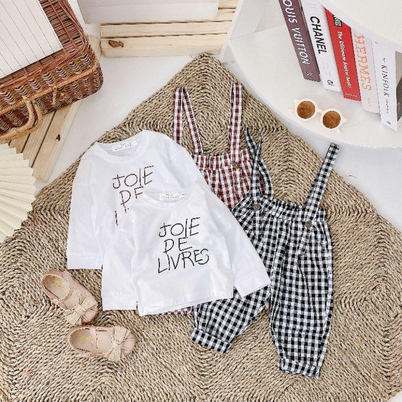 Sét yếm caro + áo phong trắng