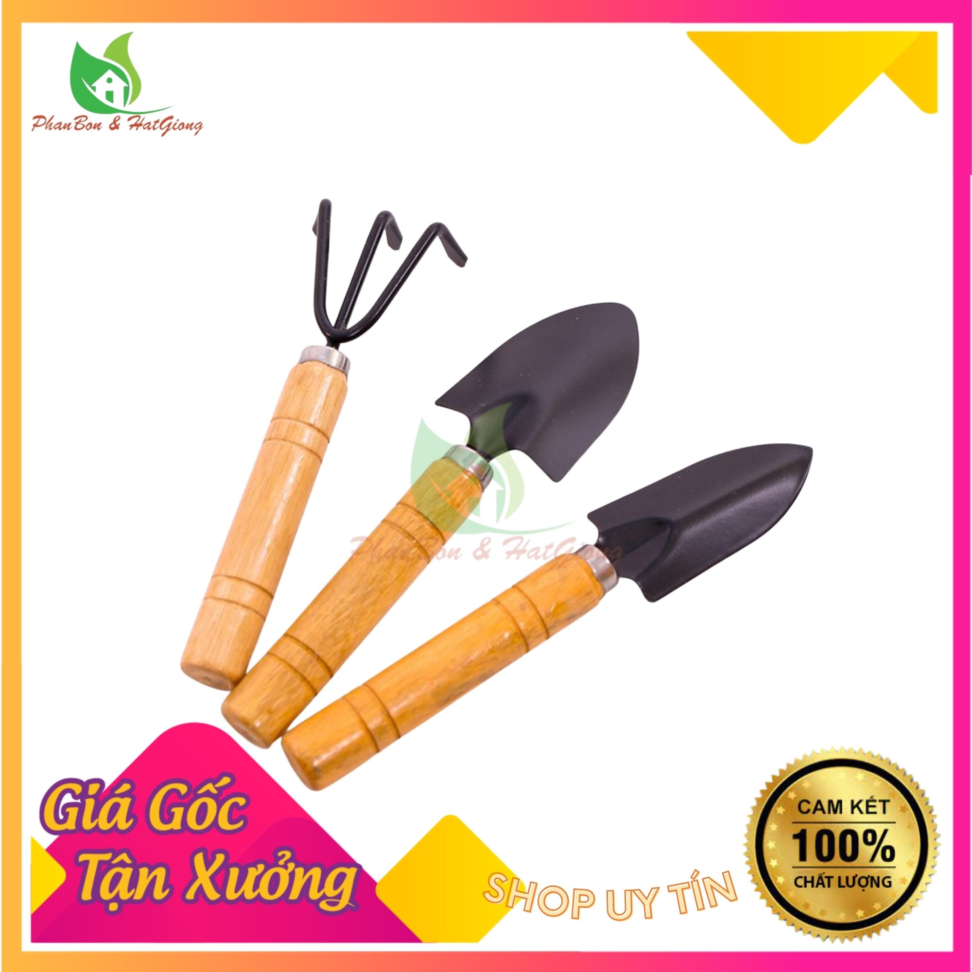 Bộ 3 Dụng Cụ Làm Vườn Cán Gỗ TXE-3GO1 - Shop Phân Bón và Hạt Giống