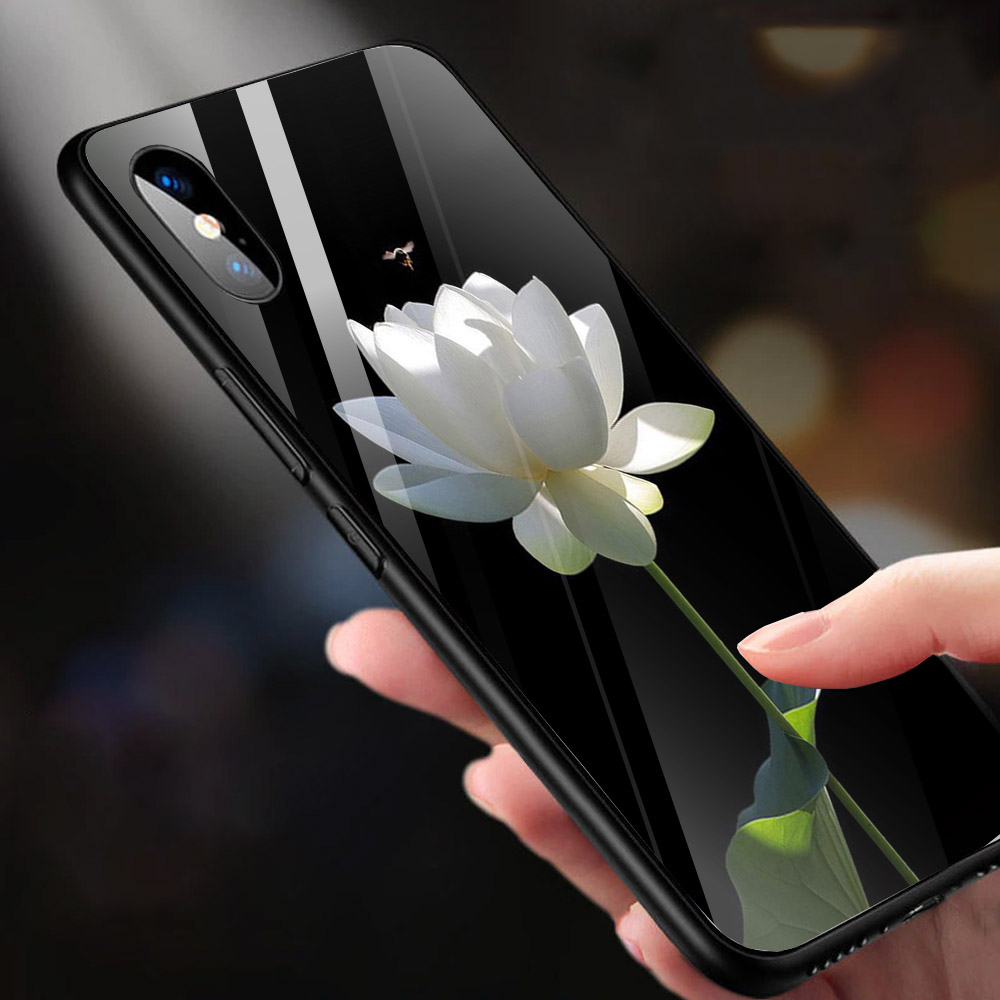 Ốp kính cường lực cho điện thoại iPhone X - Sen trắng MS ABPHA002