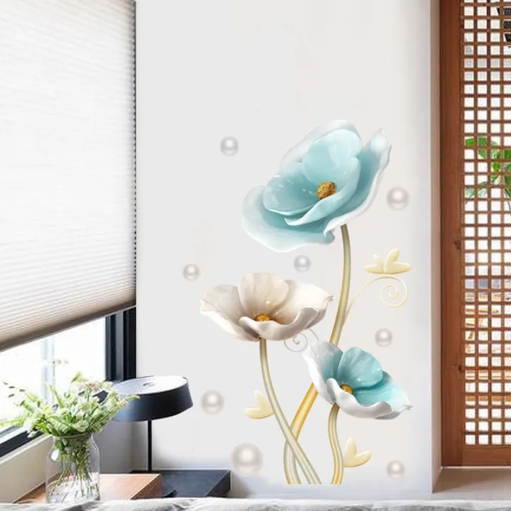 DECAL DÁN TƯỜNG HOA SEN ĐÁ XANH DƯƠNG NHẠT - HP394