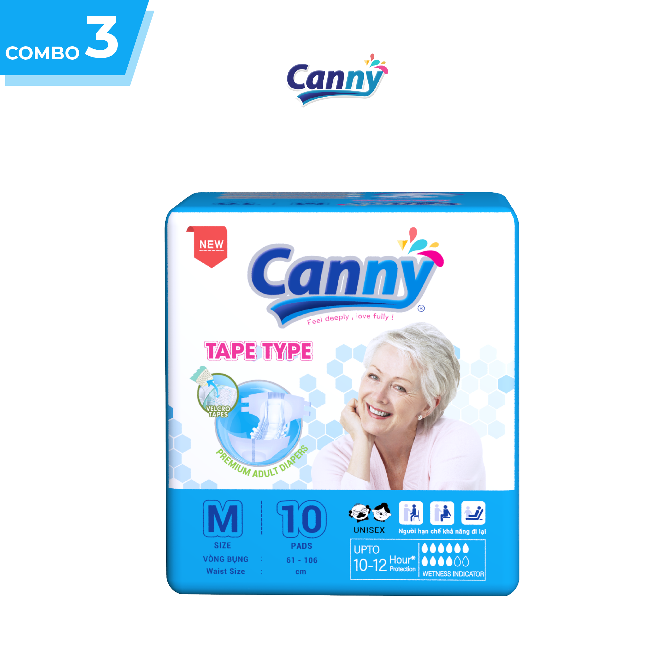 Combo 3 Tã Dán Người Lớn Canny Siêu Thấm M10, M/L