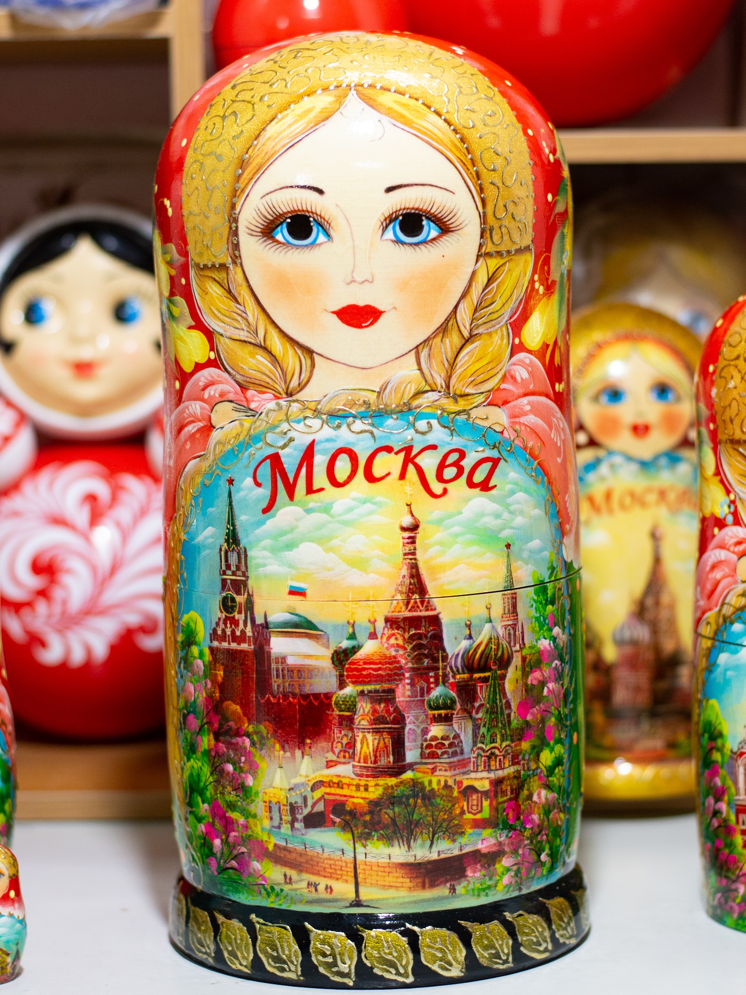 BỘ BÚP BÊ NGA MATRYOSHKA 15 LỚP SIE LỚN 34CM HOA VĂN "PHONG CẢNH MATXCOVA"