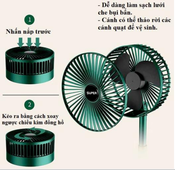 Quạt mát Super mini tích điện để bàn gấp gọn tiện dụng 3 cấp độ