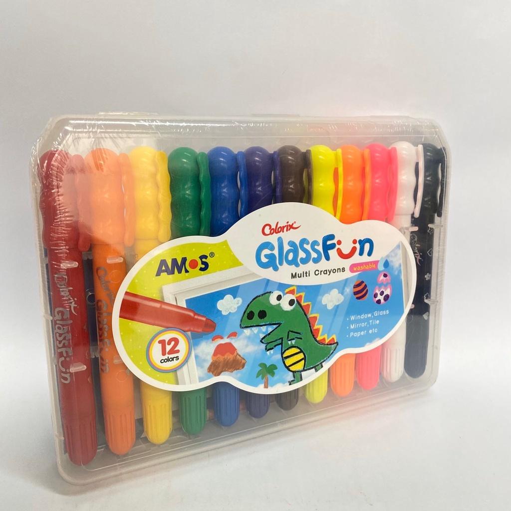 Bút vẽ lên kính nhập khẩu Hàn Quốc AMOS GlassFun Multi Crayons 12 màu GF12PC