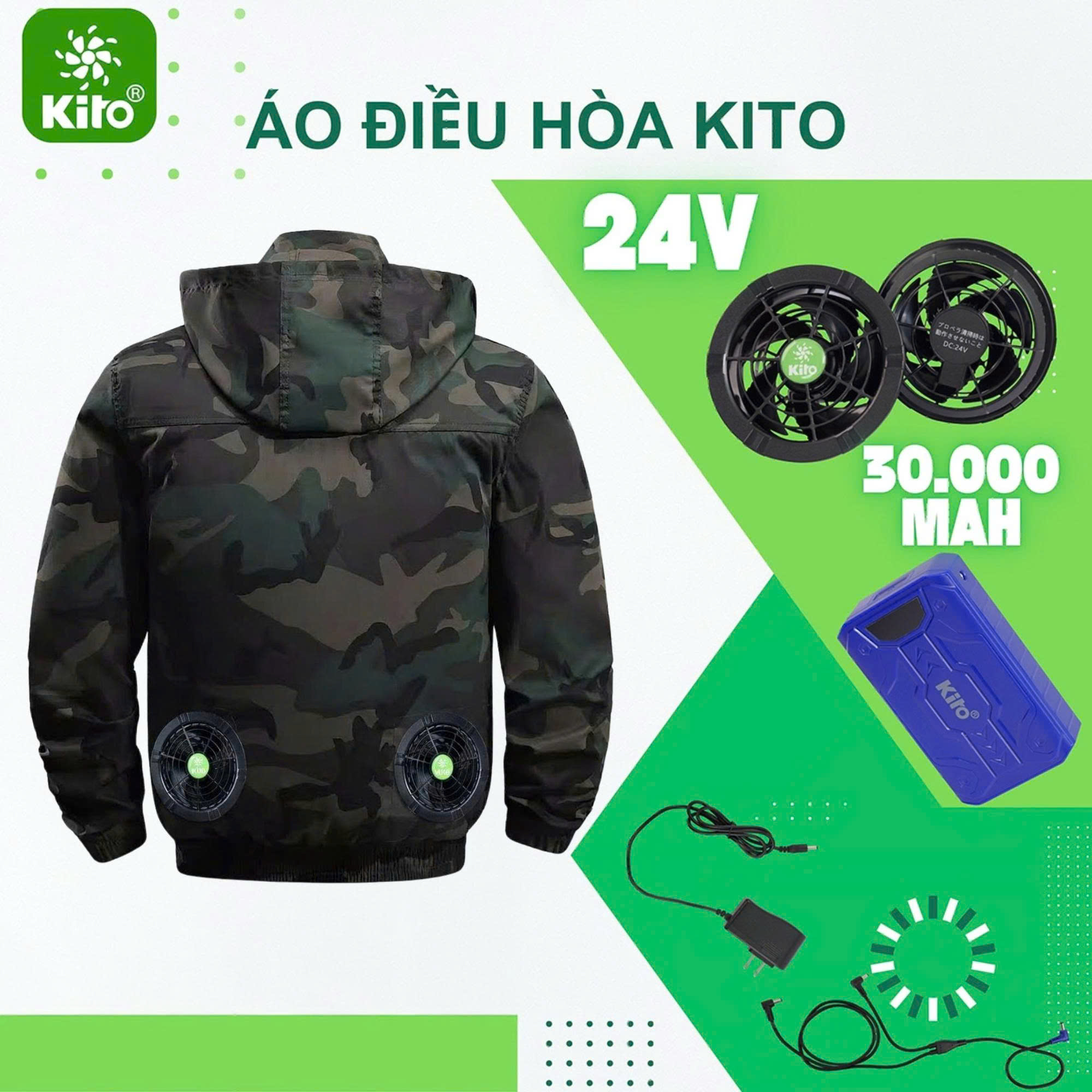 Bộ áo điều hòa KITO NEWPRO KT10 thế hệ mới nhất 2026 quạt 24V siêu bên ,chống chai ,chống phồng
