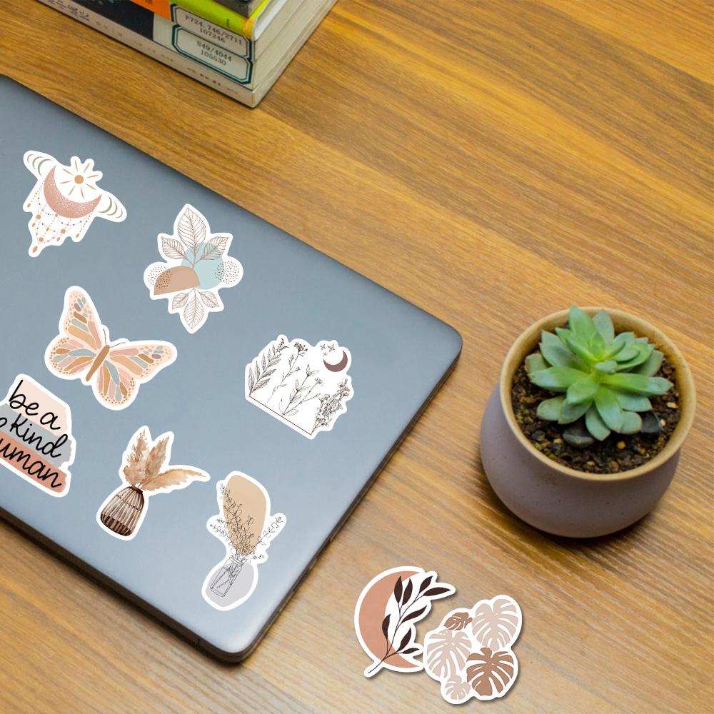 Sticker aesthetic tone nâu be hoạt hình cute trang trí mũ bảo hiểm, guitar, ukulele, điện thoại, sổ tay, laptop-mẫu S30