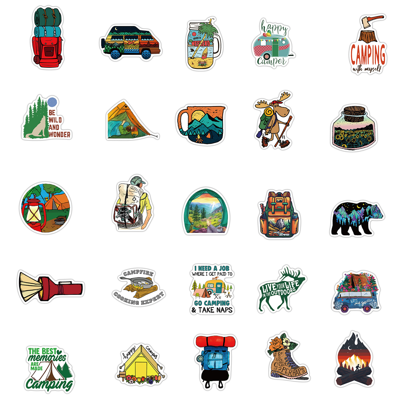 Set 50 Stiker dán trang trí chủ đề camping