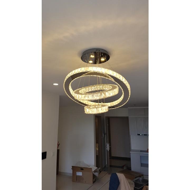 Đèn thả pha lê 3 vòng điều khiển từ xa
