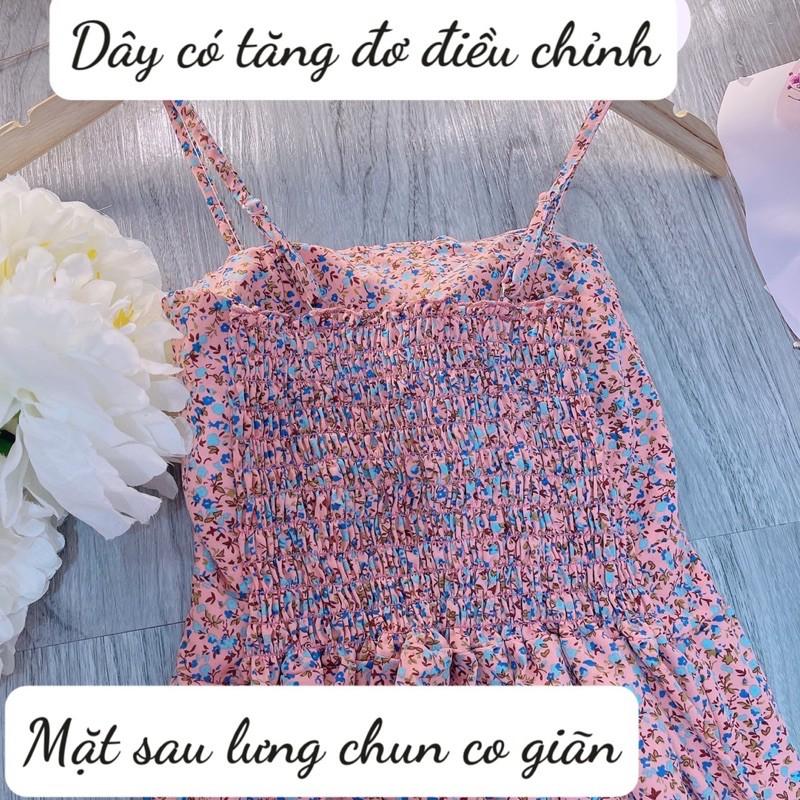 Đầm hoa nhí 2 dây có mút ngực nhún tầng