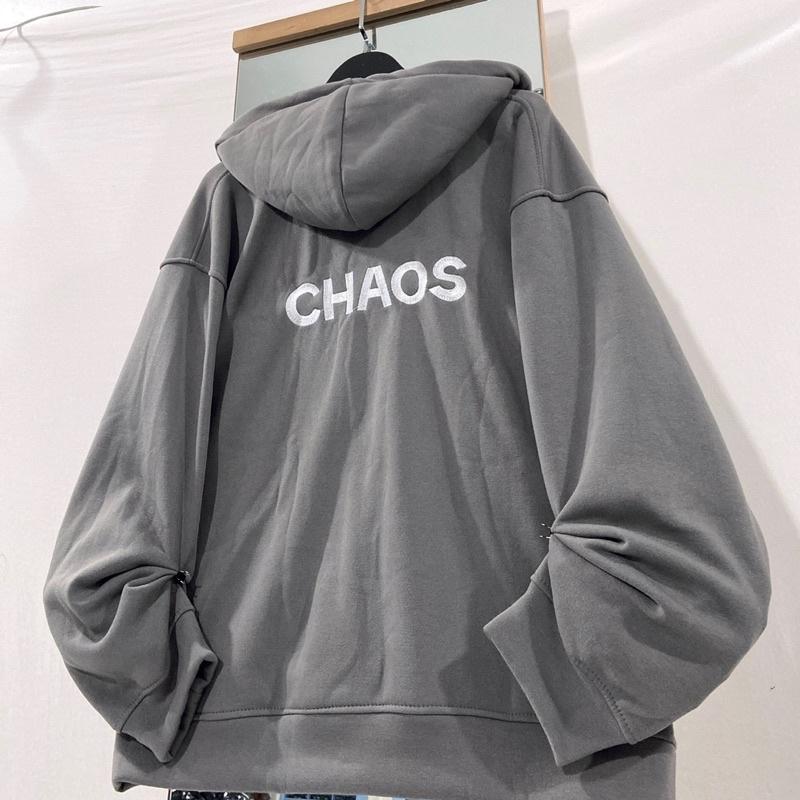 Áo Khoác Hoodie zip nỉ bông CHAOS màu XAMH/KEM/XÁM  Nam nữ unisex/ Áo Hoodie dây kéo form rộng Jaystoree