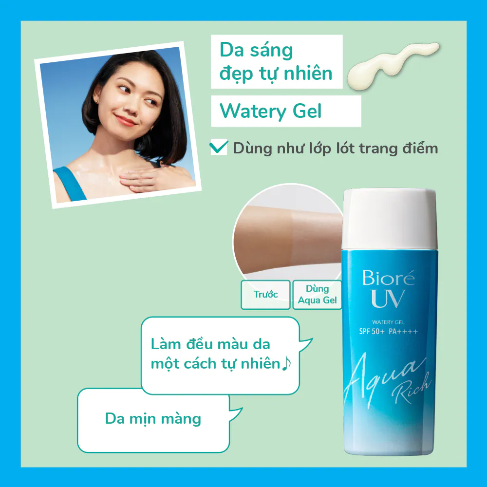 Gel chống nắng Bioré UV Aqua Rich Watery Gel SPF 50+ PA++++ dưỡng ẩm, không nhờn rít (90ml)