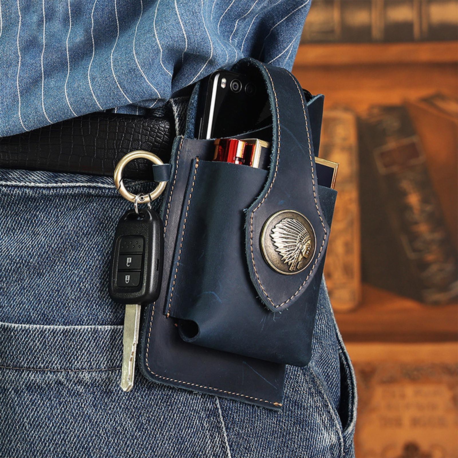 Leather Belt Phone Pouch, Cell Phone Holster, Universal Leather Phone Case with Belt Clip, for Men and Women