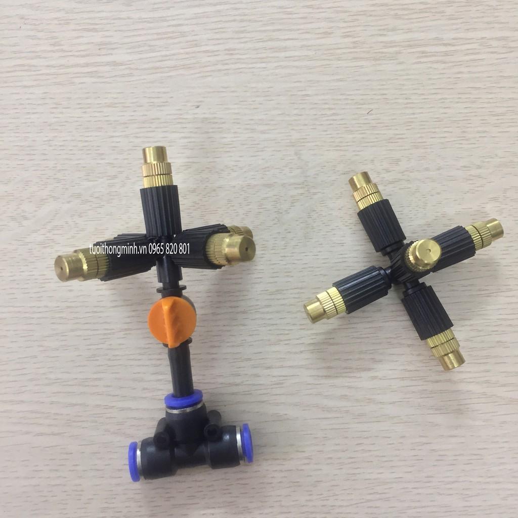 Béc phun sương bằng đồng 5 tia có khóa kèm T nối nhanh 8mm