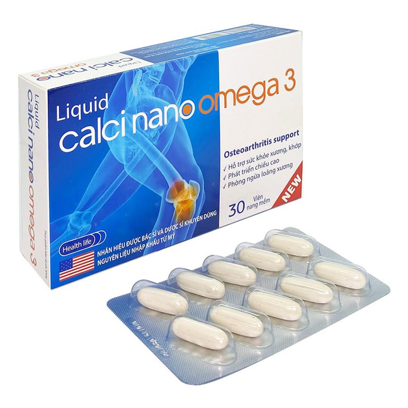 Viên uống Liquid Calci Nano Omega 3 hỗ trợ sức khoẻ xương khớp, phát triển chiều cao, ngừa loãng xương - Hộp 30 viên (màu ngẫu nhiên)