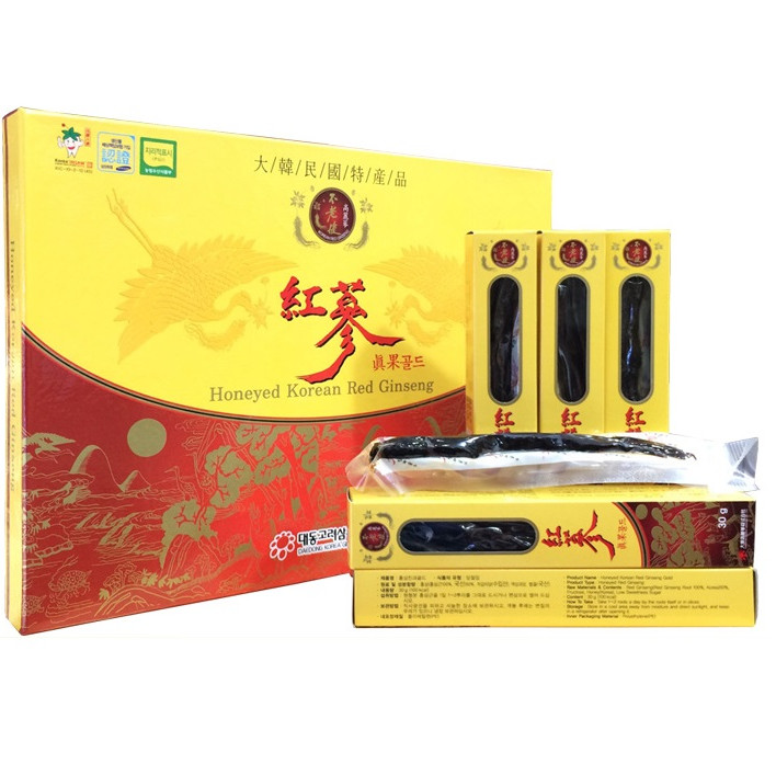 Hộp 10 Củ Hồng sâm 6 Tuổi tẩm mật ong Daedong Korea - Daedong Honeyed Korean Red Ginseng (300g)