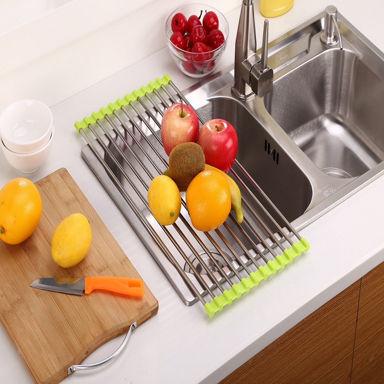 Kệ, giá, vỉ inox co giãn có thể xếp gọn bằng inox, gác bồn rửa chén , để chậu rửa bát đa năng size 22 * 47 cm