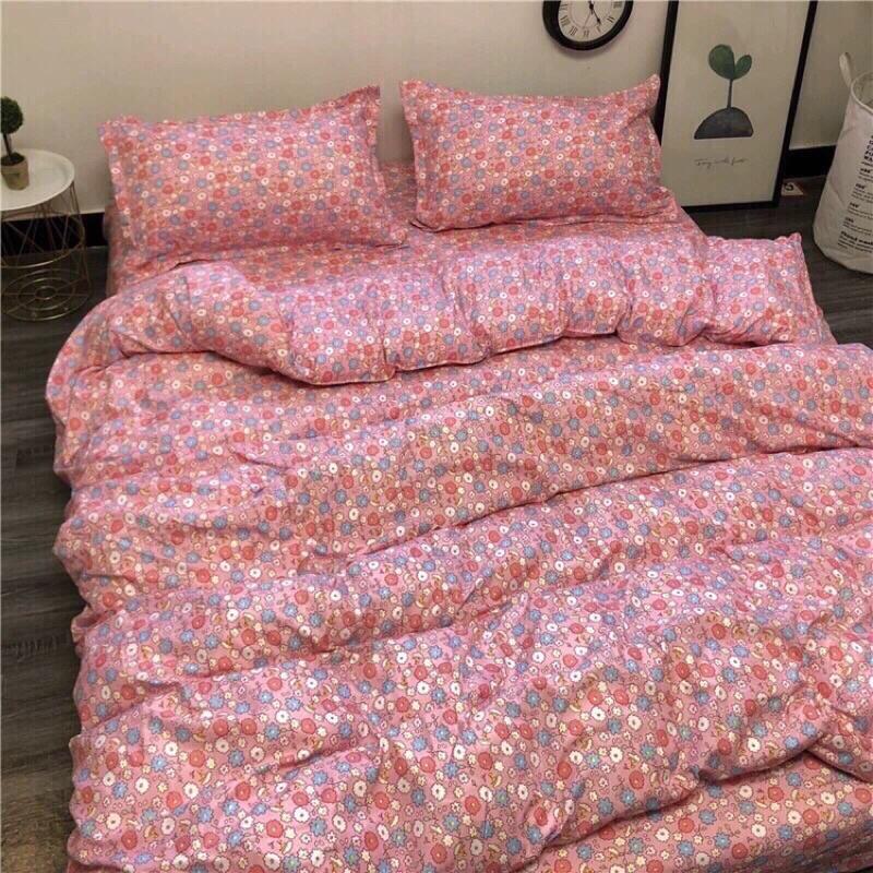 Bộ Chăn Ga Gối Cotton Poly Hoa Nhí Đỏ