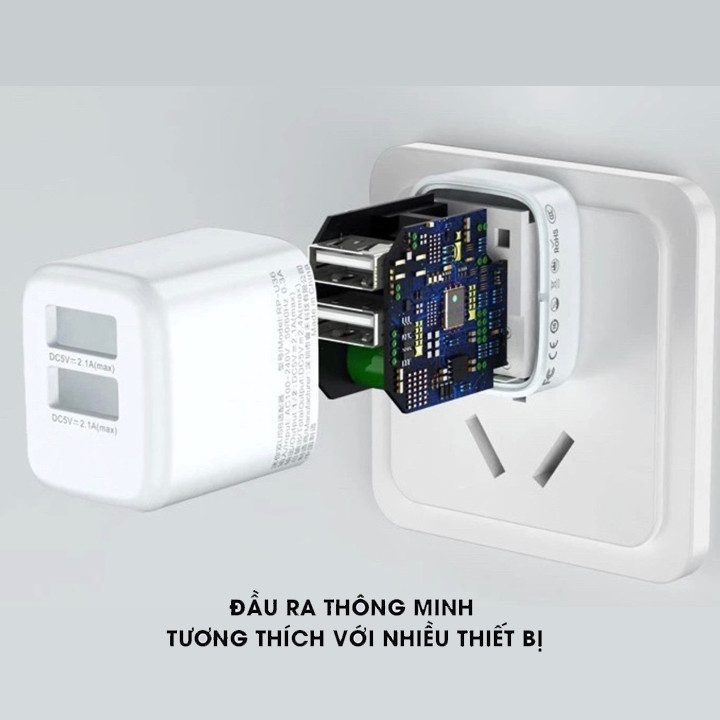 Cốc sạc nhanh Remax RP-U36 2 cổng USB Max 2.4A - Hàng nhập khẩu