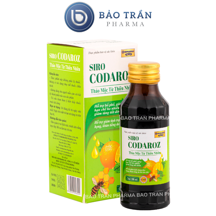 Siro CODAROZ thảo mộc giúp bổ phế, giảm ho đờm, đau rát cổ họng - Chai 100ml