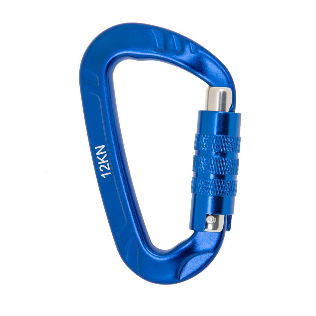 12KN D Shape Carabiner Screw Locking Clip Hooks Keychain Camping Royal Blue