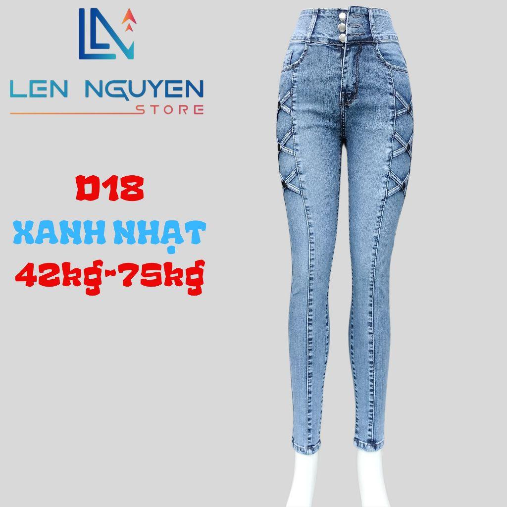 D18_Quần jean nữ, dài, lưng cao, quần bò nữ dáng ôm, quần rin nữ có big size, cho 42kg đến 75kg,LEN NGUYEN STORE - Xanh Nhạt