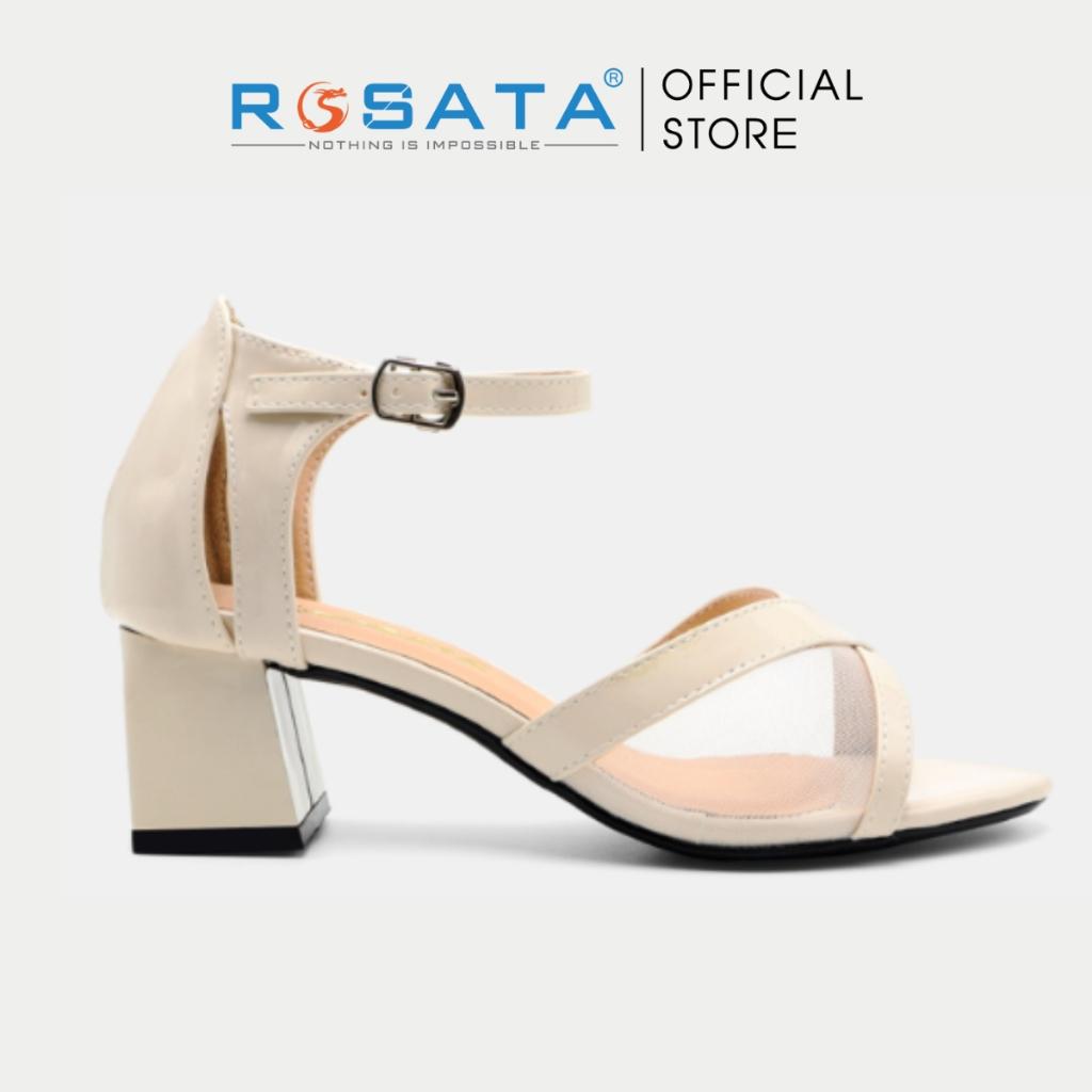 Dép nữ ROSATA RO364 giày xăng đan cao gót 4 phân đi làm thanh lịch quai lưới gót trụ vuông - Đen