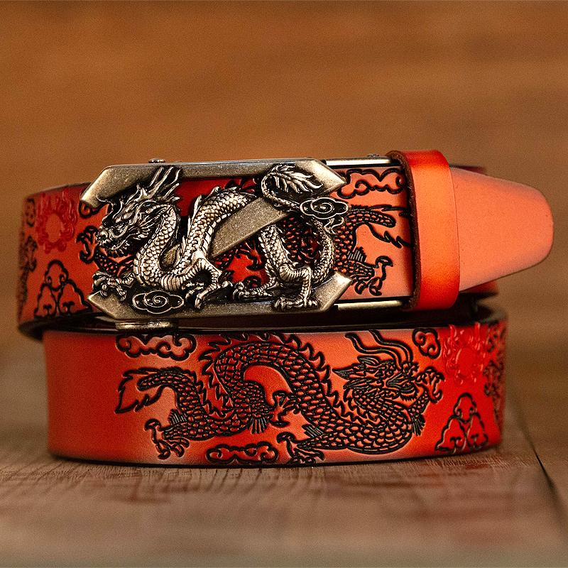 Thắt Lưng Da Cho Nam Thắt Lưng Khóa Tự Động Da Nam Hoa Văn Họa Tiết Rồng Thắt Khóa Tự Động