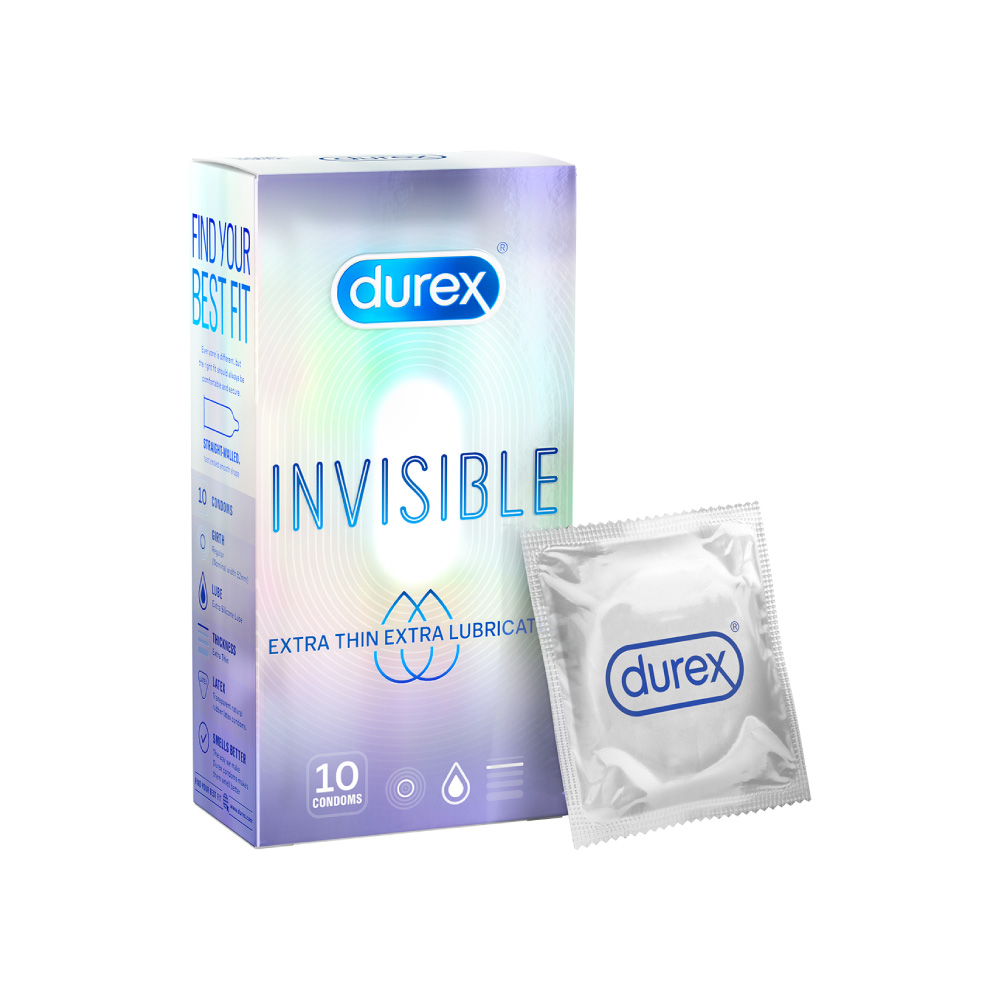 Bao Cao Su Durex Invisible Extra Thin, Extra Lubricated (Hộp 10 Cái)