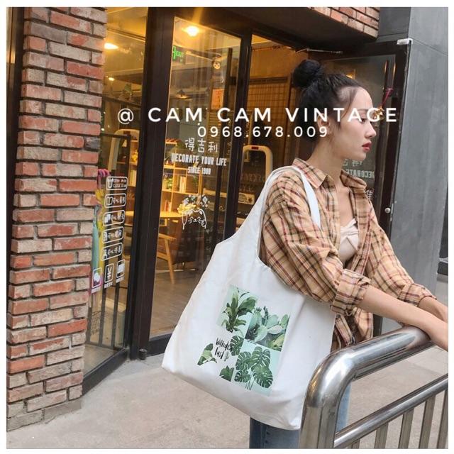  TÚI TOTE VẢI VINTAGE MẶT LÁ XANH MÁT