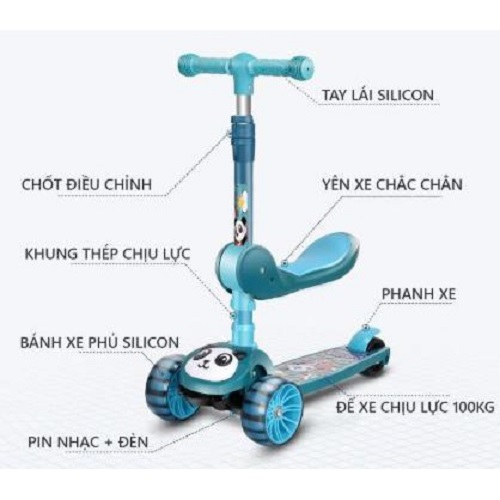 Xe Trượt Scooter 3 Bánh Cho Bé, Xe Trượt Scooter Có Ghế Gấp Gọn G21, Kèm Đèn LED Phát Sáng và Phát Nhạc