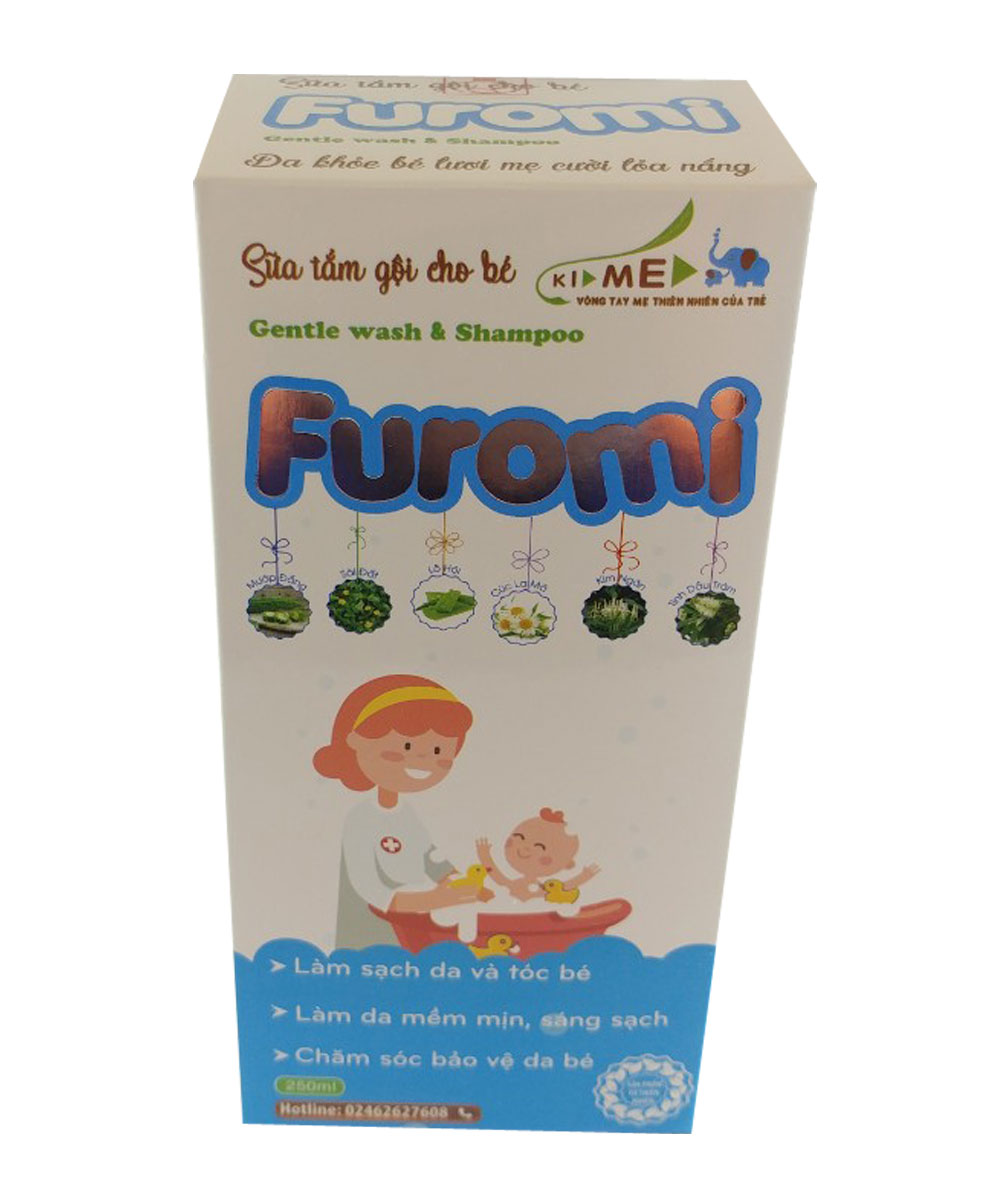 Sữa Tắm Gội Cho Bé Furomi 250ml từ 100% dược liệu thiên nhiên giúp làm sạch da, mềm da và tóc hàng ngày cho trẻ, hoàn toàn không gây cay mắt, phòng ngừa rôm rảy, viêm da (3 HỘP)