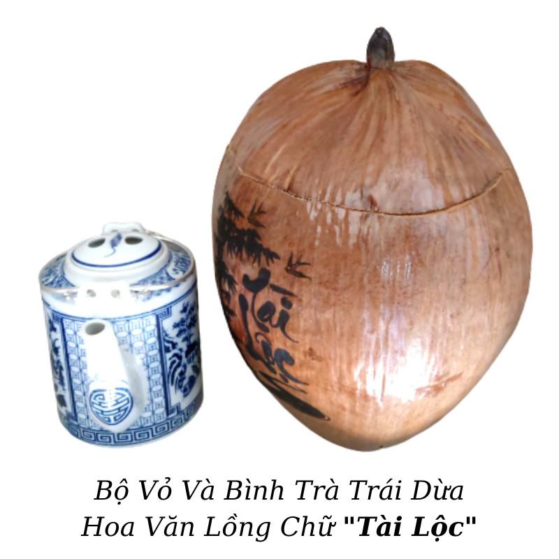 Vỏ Giữ Ấm Bình Trà Trái Dừa Hoa Văn Lồng Chữ &quot;Tài Lộc&quot; - Bình Trà 500 - 1000ml