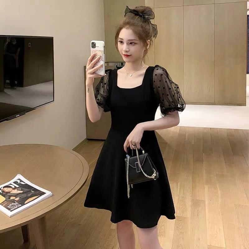 Váy đầm xoè chiết eo tay phối voan xinh xắn