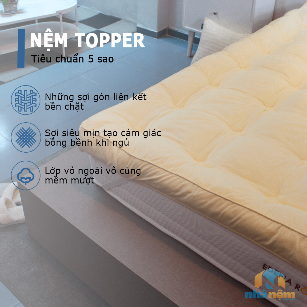 Nệm Topper Hoàng Gia Edena Dày 10cm - Tiêu Chuẩn Khách Sạn 5 Sao - Hàng Chính Hãng