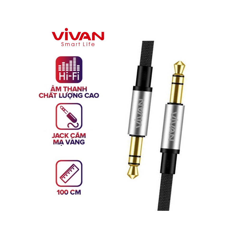 Dây Cáp Âm Thanh AUX 3.5mm VIVAN AUX01 – Dây Bện Dù, Chiều Dài 100cm, Lõi Cáp Cao Cấp - HÀNG CHÍNH HÃNG